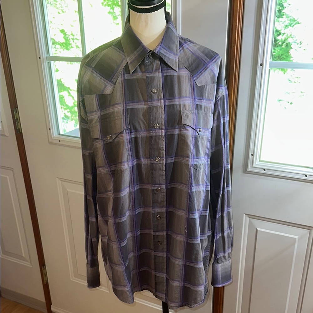 Stetson Men's Gray and Purple Plaid Shirt